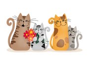 Beterschapskaart - groepje katten met een bosje bloemen 2