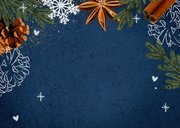 Chique kerstkaart donkerblauw met winterse illustraties Achterkant