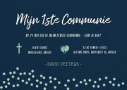 Communiekaart uitnodiging jongen - blauw met blauwe confetti 3