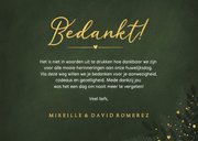 Donkergroene bedankkaart huwelijk met 3 foto's en goudfolie 3