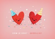 Feestelijke uitnodiging kinderfeestje met feestende hartjes 2