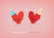 Feestelijke uitnodiging kinderfeestje met feestende hartjes 2