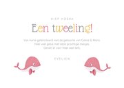 Felicitatiekaart geboorte tweeling meisjes walvissen hartjes 3