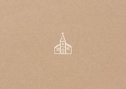 Fotokaart communie met lijntekening van kerkje op kraft Achterkant