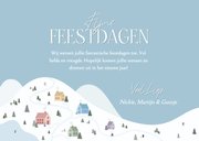 Fotokaartje kerst blauw met winter landschap met huisjes 3