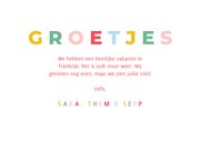 Fotokaartje met regenboog tekst groetjes 3