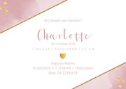 Geboorte hip roze kaartje waterverf en goudkleurige spetters 3