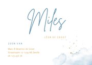 Geboortekaartje foto in hart blauwe aquarel en grote naam 3