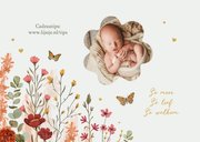 Geboortekaartje lente wilde bloemen vlinders hartjes goud 2
