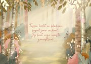 Geboortekaartje meisje met slapend beertje in het bos 2