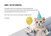 Grappig verjaardagskaartje te laat kat met ballon en hoedje 3