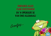 Grappige kaart met kikkers, die je fijne kerstdagen wensen 3