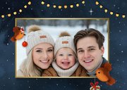 Grappige nieuwjaarskaart met teckel met lampjes en cadeau's 2