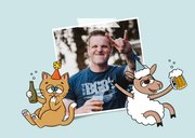 Grappige verjaardagskaart katjelam met bier en confetti 2