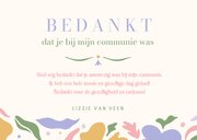 Hippe bedankkaart communie met bloemen en eigen foto's 3