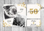 Hippe jubileumkaart 50 jaar met hout, gouden takjes & foto's 2