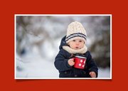 Hippe kerstkaart met grote foto en merry in rode letters 2