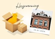 Hippe uitnodiging housewarming verhuisdozen, planten en kat 2