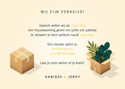 Hippe uitnodiging housewarming verhuisdozen, planten en kat 3