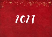 Kerst ansichtkaart met rode achtergrond en gouden sterren 2
