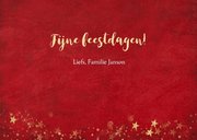 Kerst ansichtkaart met rode achtergrond en gouden sterren 3