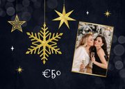 Kerst waardebon sterren sneeuw goud glitters 2
