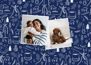 Kerstkaart delfts blauwe tekeningen met foto fijne kerst 2