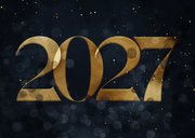 Kerstkaart donkerblauw met gouden 2027 2
