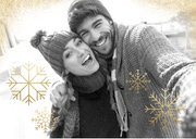 Kerstkaart grote foto gouden sneeuw en sneeuwvlokken 2