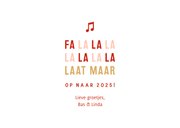 Kerstkaart humor falalaat maar met muzieknootjes 3