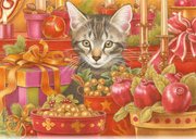 Kerstkaart kitten tussen kerstkadootjes 2