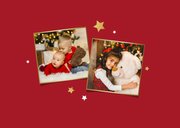 Kerstkaart liefdevol fotocollage kerstknuffel goud sterren 2