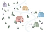 Kerstkaart met dorpje met huisjes in de sneeuw 2