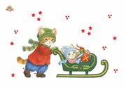 Kerstkaart Molly duwt de kerstslee 2