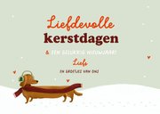 Kerstkaart teckel hartjes sjaal sneeuw met foto 3