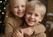 Kerstkaart vier foto's gouden spetters merry christmas  2