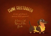 Kerstkaart vrolijk teckel hond lichtpuntjes fijne feestdagen 3