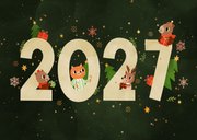 Kerstkaart vrolijke diertjes met cadeaus 2027 donkergroen  2