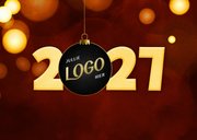 Kerstkaart zakelijk trendy 2027 kerstbal goud met logo 2