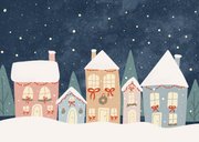 Kerstkaartje zonder tekst met huisjes in de nacht 2