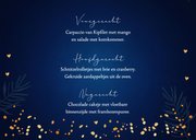 Kerstmenukaart blauw lampjes goudlook 3
