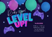 Kinderfeestje uitnodiging game party level up gaming 2