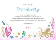 Kinderfeestje uitnodiging zwemfeestje zeemeermin goud water 3