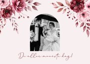 Klassieke bedankkaart met foto's in roze met aquarel rozen 2