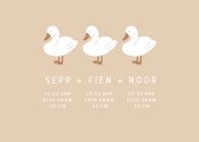 Lief geboortekaartje met drie zwaantjes drieling 2