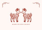 Lieve kerstkaart met illustratie van hertjes en ornamenten 2