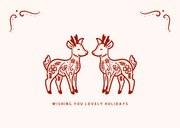 Lieve kerstkaart met illustratie van hertjes en ornamenten 2