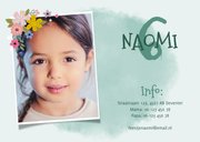 Lieve uitnodiging kinderfeestje met eenhoorn, bloemen & foto 2