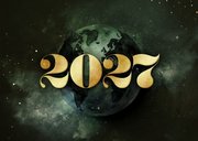 Liggende zakelijke kerstkaart wereldbol 2027 stijlvol 2