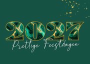 Luxe zakelijke kerstkaart met marmeren jaartal donker groen 2